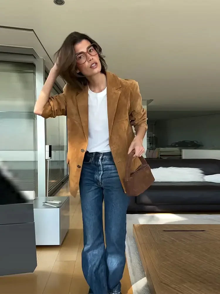 Jaqueta de Couro de Camurça Feminina Verona