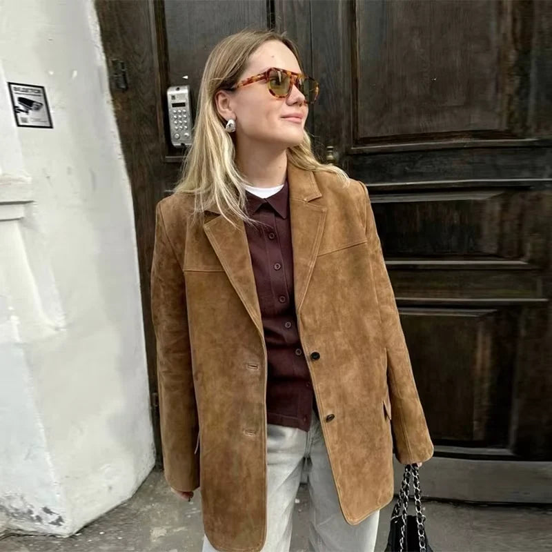 Jaqueta de Couro de Camurça Feminina Verona