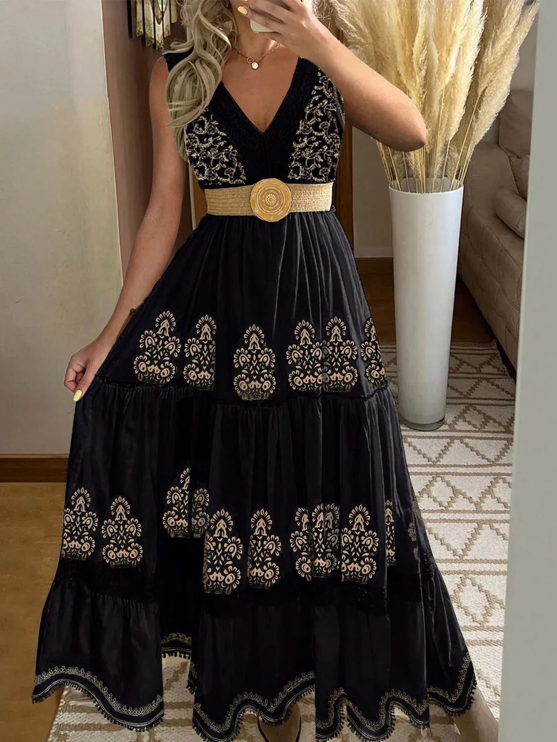 Vestido Longo Sem Manga Boêmio