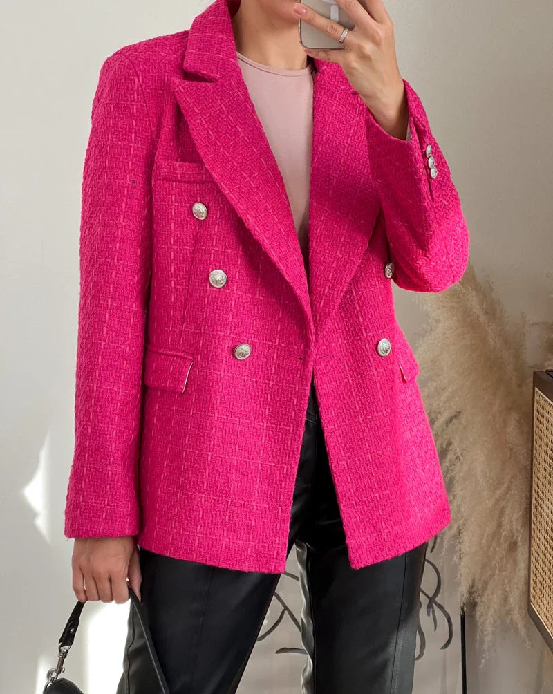 Blazer De Tweed Feminino Botões Dourado Antonnela