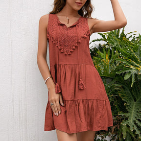 Vestido Verão Sem Mangas Midi Renda