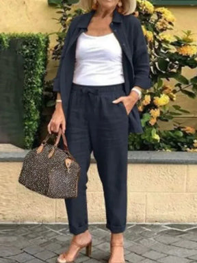 Conjunto Feminino Linho com Calça e Manga Comprida