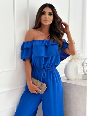 Macacão feminino de perna larga Amarração na Cintura