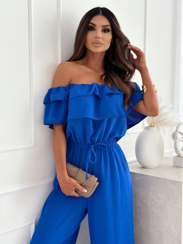 Macacão feminino de perna larga Amarração na Cintura