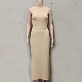 Conjunto Duas Peças de Saia Longa Colete Gola Alta