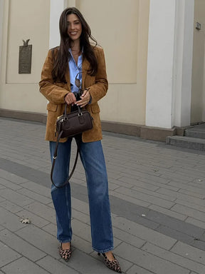 Jaqueta de Couro de Camurça Feminina Verona