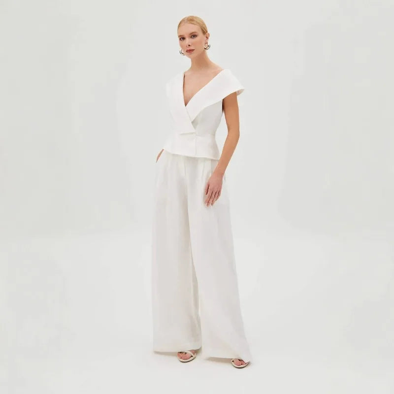 Conjunto Feminino blusa Decote V Calça Pantalona