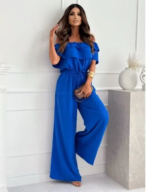 Macacão feminino de perna larga Amarração na Cintura