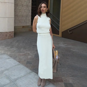 Conjunto Duas Peças de Saia Longa Colete Gola Alta