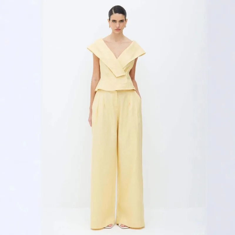 Conjunto Feminino blusa Decote V Calça Pantalona