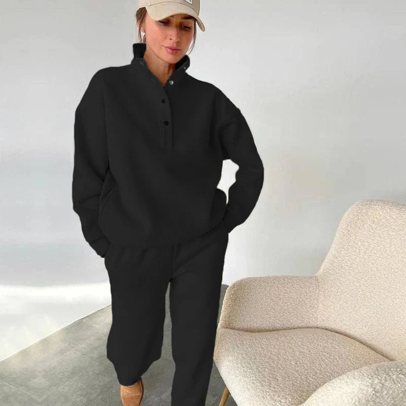 Conjunto Feminino de Botões com Gola Alta de Duas Peças