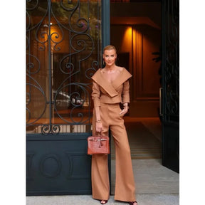 Conjunto Feminino blusa Decote V Calça Pantalona