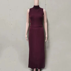 Conjunto Duas Peças de Saia Longa Colete Gola Alta