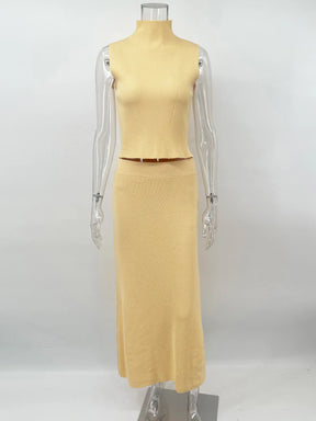 Conjunto Duas Peças de Saia Longa Colete Gola Alta